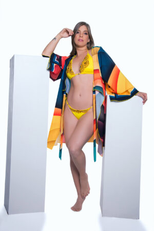 FLOWER SWIMWEAR – Hand-Embroidered Short Kimono